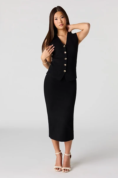 Knit Midi Pencil Skirt