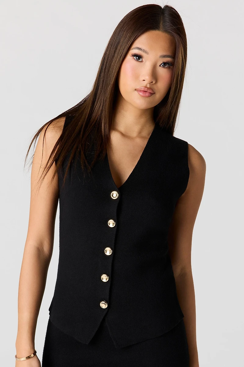 Knit Button Front Vest