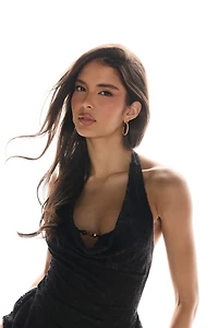 Lace Cowl Neck Halter Dress