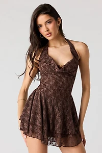 Lace Cowl Neck Halter Dress