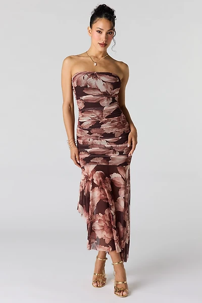 Robe tubulaire ruchée en filet à taille basse