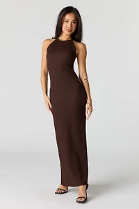 Textured Halter Slit Midi Dress