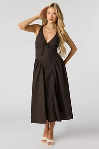 V-Neck Lace-Up Back Midi Dress