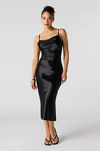 Satin Cowl Neck Midi Dress