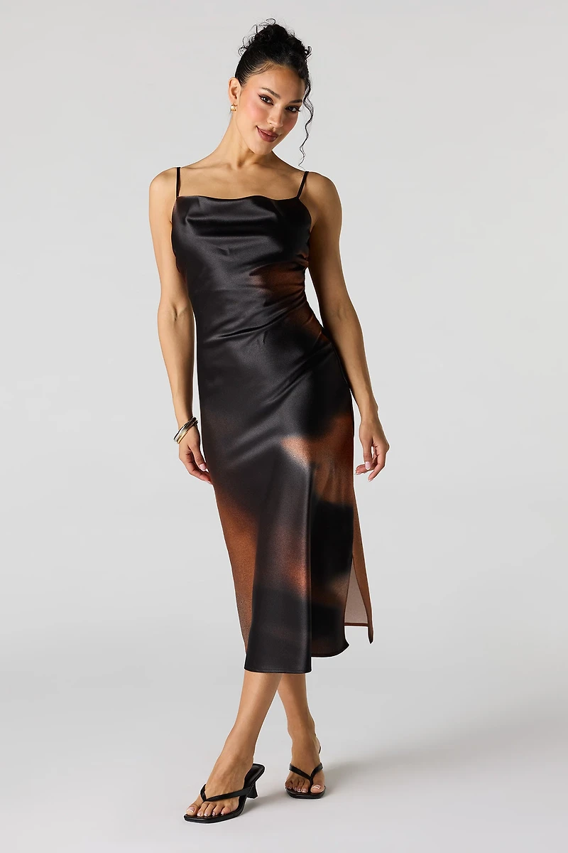 Robe midi en satin à col châle