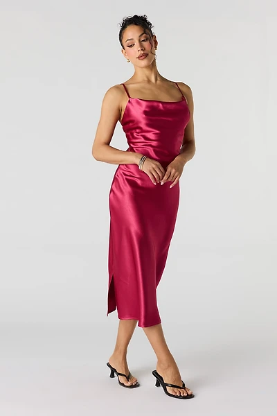 Satin Cowl Neck Midi Dress