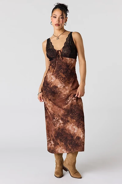 Lace Animal Print Midi Dress