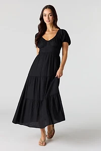 Tie Back Puff Sleeve Maxi Dress