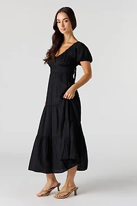 Tie Back Puff Sleeve Maxi Dress
