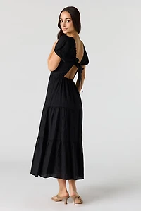 Tie Back Puff Sleeve Maxi Dress