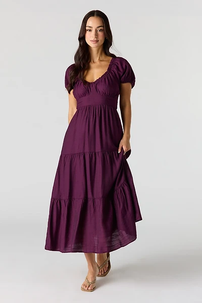 Tie Back Puff Sleeve Maxi Dress