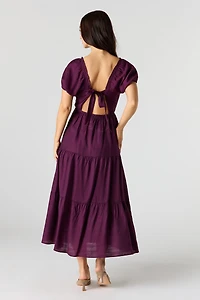 Tie Back Puff Sleeve Maxi Dress