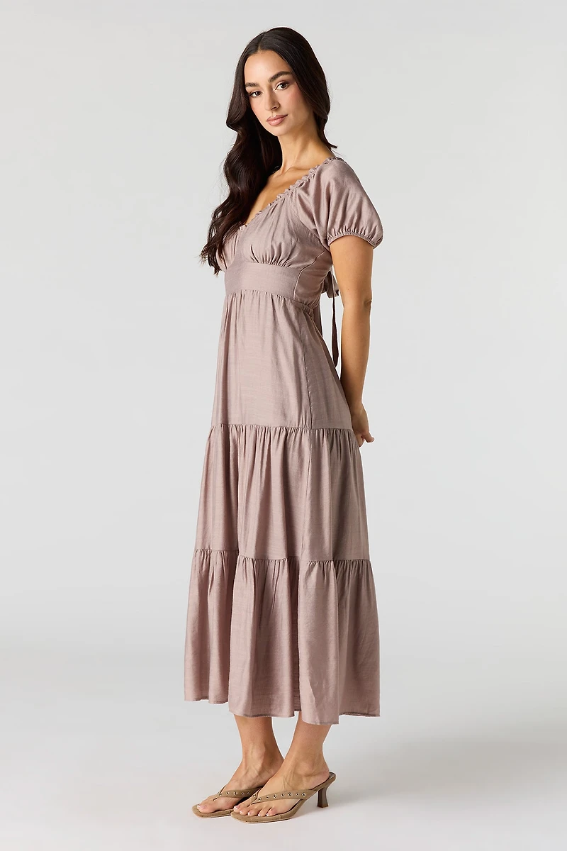 Tie Back Puff Sleeve Maxi Dress