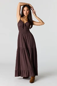 Crepe Smocked Tiered Slit Maxi Dress