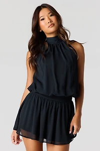 Chiffon Self-Tie Back Mini Dress