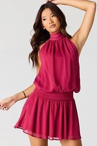 Chiffon Self-Tie Back Mini Dress