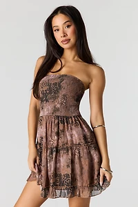 Smocked Chiffon Tiered Tube Mini Dress
