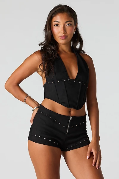 Suede Studded Micro Mini Short