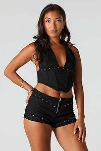 Suede Studded Micro Mini Short