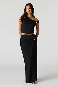 Textured Slit Maxi Skirt