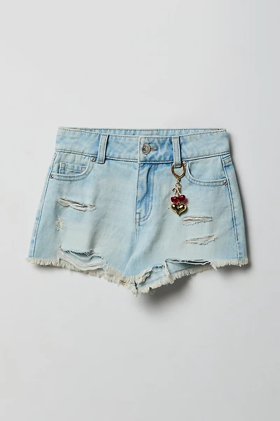 Girls Ripped High Rise Denim Short with Keychain