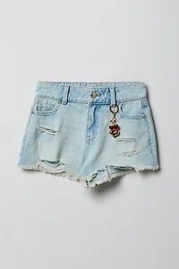 Girls Ripped High Rise Denim Short with Keychain