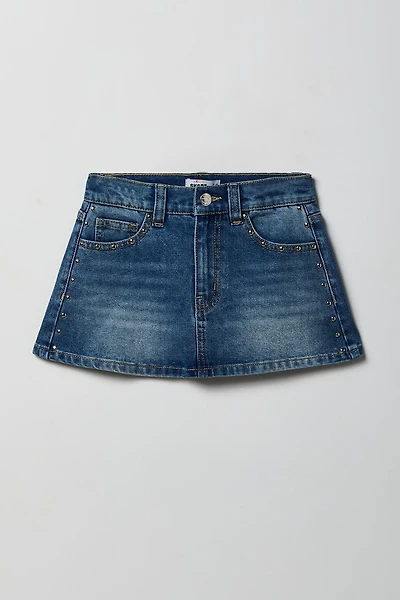 Girls Studded Stretch Denim Skort