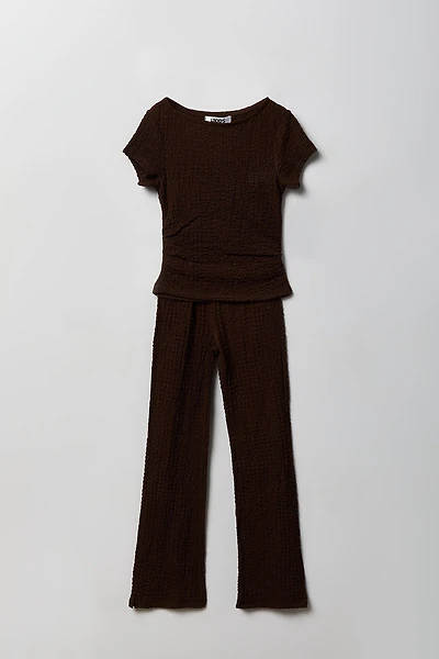 Girls Textured Top & Pant Set