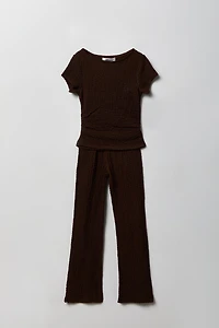 Girls Textured Top & Pant Set
