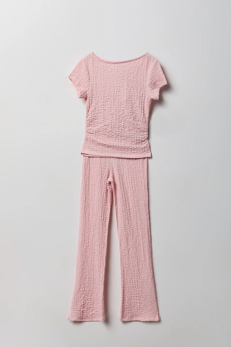 Girls Textured Top & Pant Set