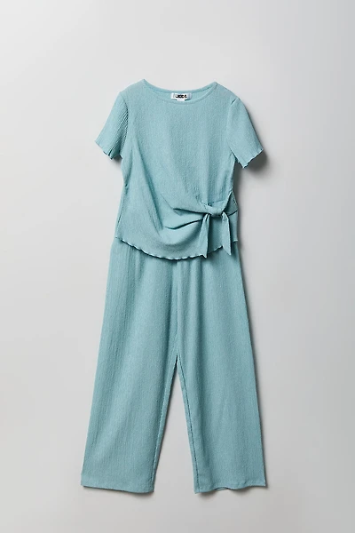Girls Textured Side Tie Top & Pant Set