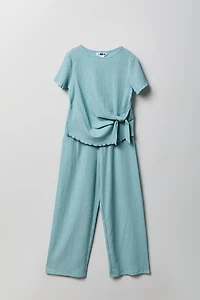 Girls Textured Side Tie Top & Pant Set