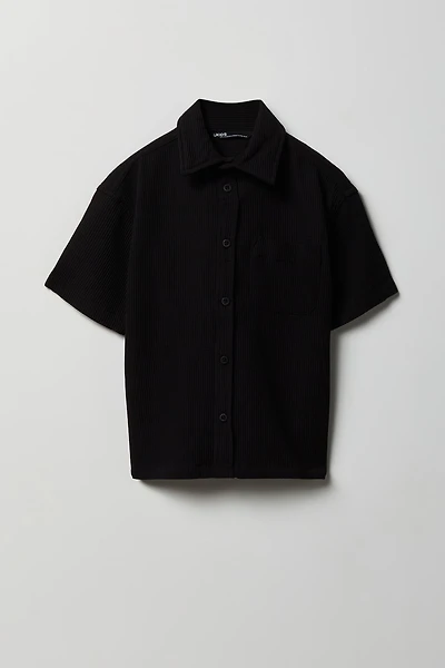 Boys Textured Button-Up Collared Boxy Top