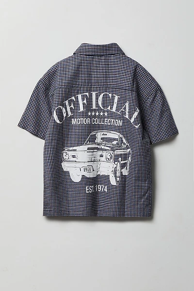 Boys Poplin Plaid Graphic Collared Boxy Top