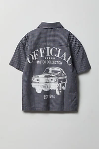 Boys Poplin Plaid Graphic Collared Boxy Top