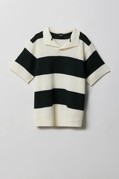 Boys Striped Knit Johnny Collar Polo