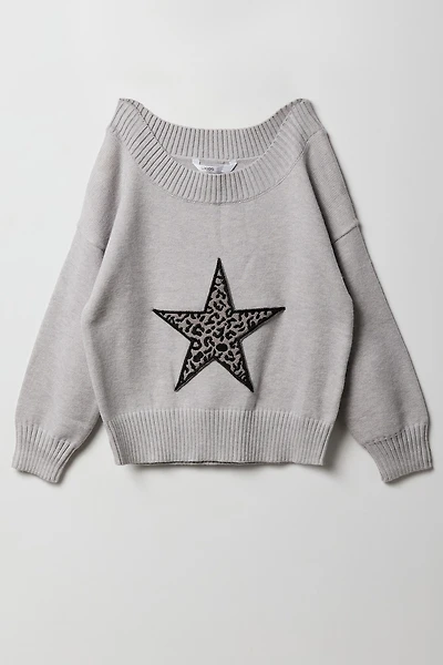Girls Jacquard Knit Boat Neck Sweater