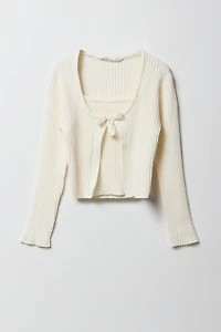 Girls Ribbed Knit Layered Tie-Front Sweater