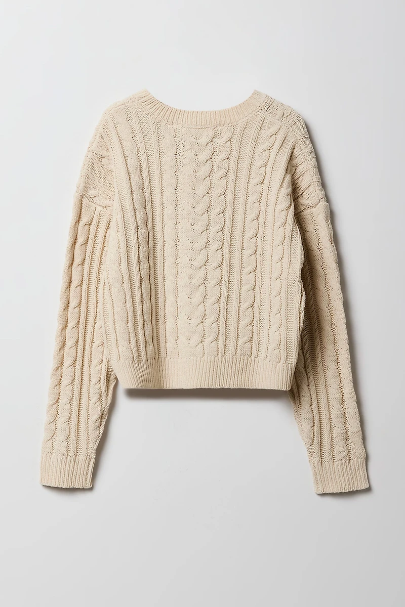Girls Cable Knit Boxy Sweater