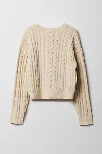 Girls Cable Knit Boxy Sweater