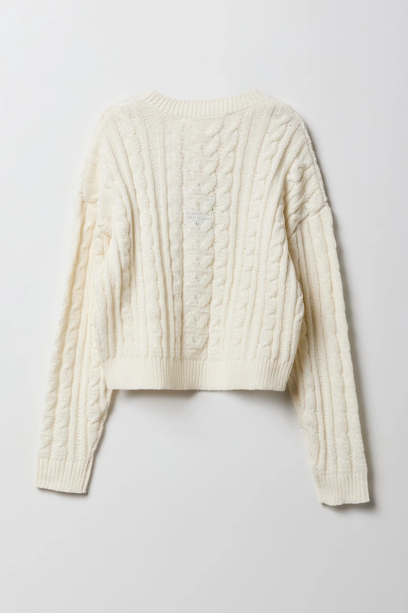 Girls Cable Knit Boxy Sweater