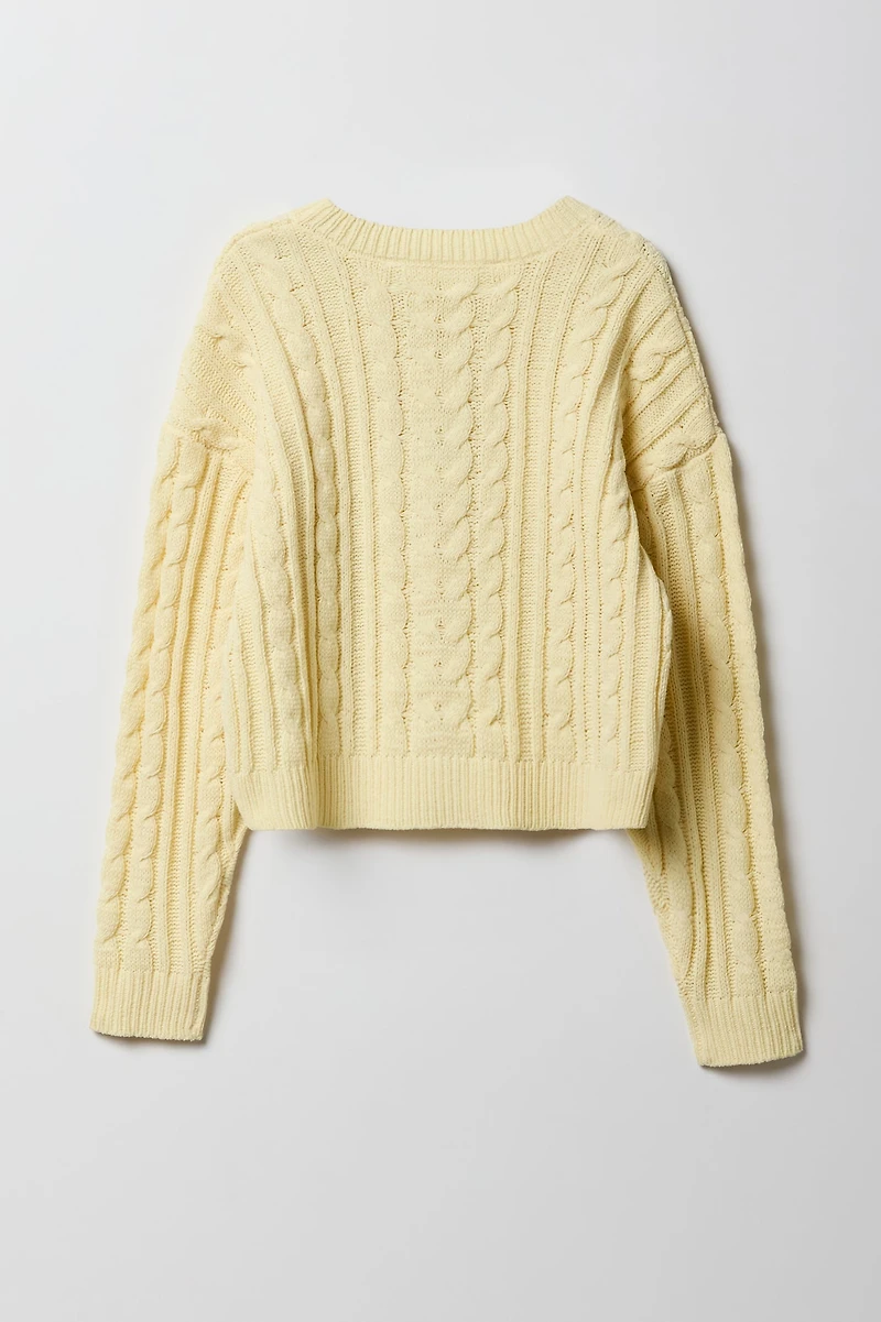 Girls Cable Knit Boxy Sweater