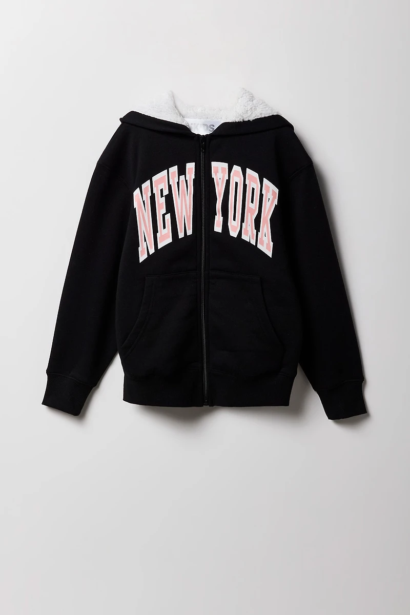 Girls Sherpa Lined Zip-Up Hoodie