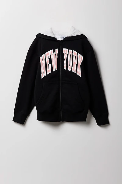 Girls Sherpa Lined Zip-Up Hoodie