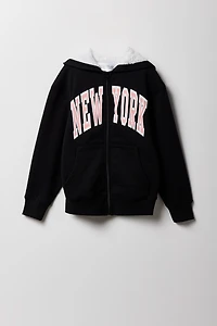 Girls Sherpa Lined Zip-Up Hoodie