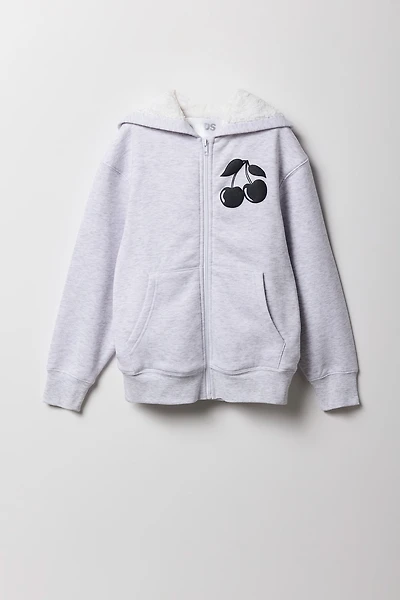 Haut à capuchon doublé de Sherpa avec fermeture glissière pour fille