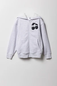 Haut à capuchon doublé de Sherpa avec fermeture glissière pour fille