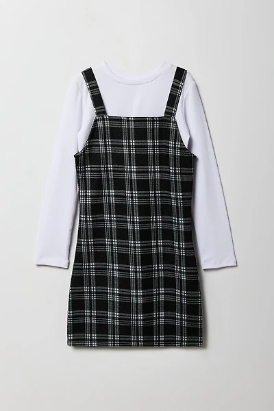 Girls Plaid Dress & Long Sleeve Top Set