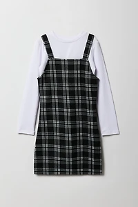 Ensemble avec robe à carreaux et haut manches longues pour fille