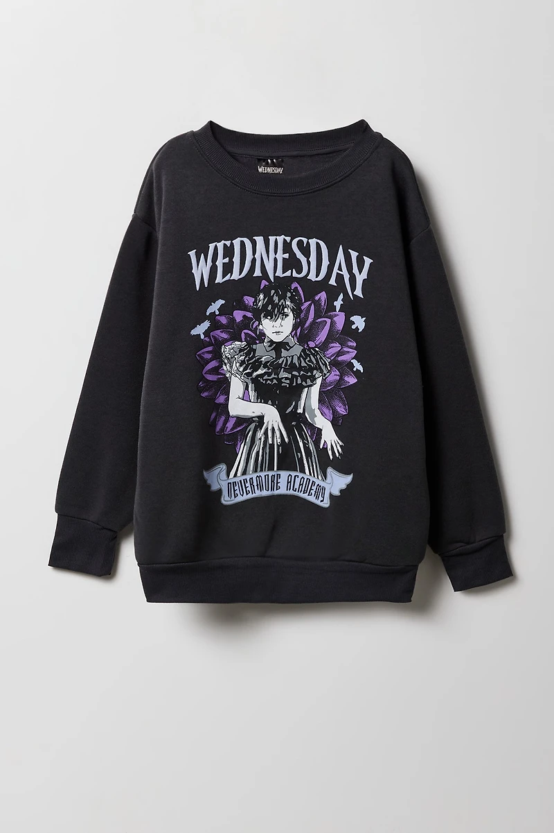 Girls Wednesday Puff Print Fleece Sweatshirt